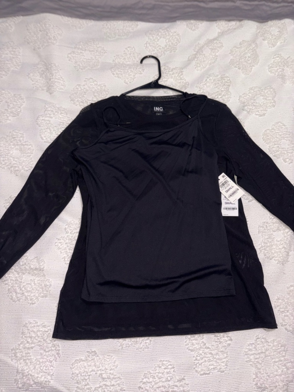 INC International Concepts Black Layered-Look Long Sleeve Top